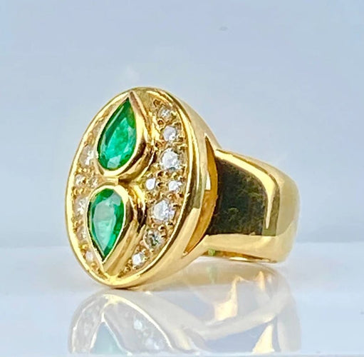Bague 51.5 Bague en or jaune 18 carats avec émeraudes et diamants 58 Facettes AB531