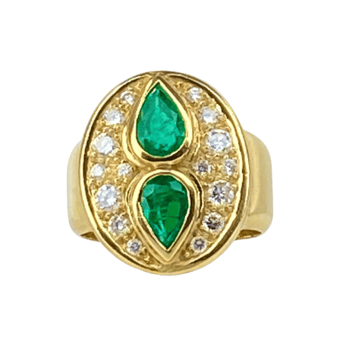 Bague 51.5 Bague en or jaune 18 carats avec émeraudes et diamants 58 Facettes AB531