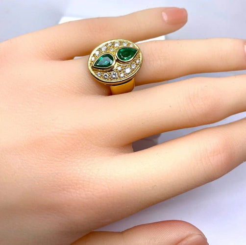 Bague 51.5 Bague en or jaune 18 carats avec émeraudes et diamants 58 Facettes AB531
