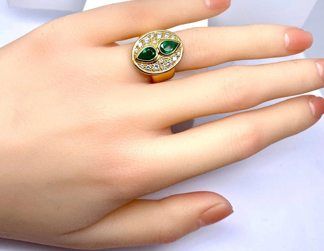 Bague 51.5 Bague en or jaune 18 carats avec émeraudes et diamants 58 Facettes AB531
