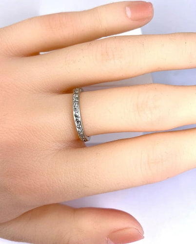 Bague 51 Alliance en or blanc 18 carats et diamants taille ancienne 58 Facettes AB533