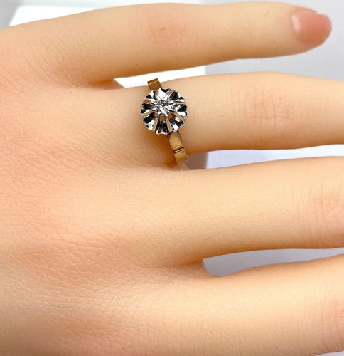 Bague 47 Bague solitaire en or blanc 18 carats avec diamant 0,10 carat 58 Facettes AB537