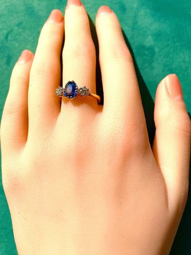 Bague 55 Bague en or jaune 18 carats avec saphir et diamants 58 Facettes AB549