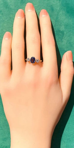 Bague 55 Bague en or jaune 18 carats avec saphir et diamants 58 Facettes AB549