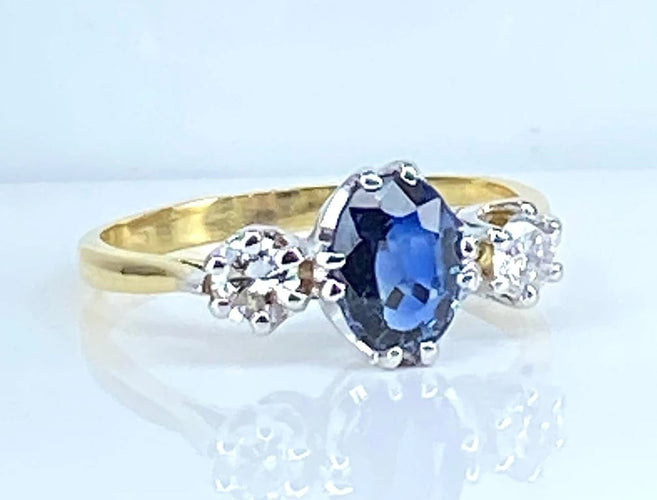 Bague 55 Bague en or jaune 18 carats avec saphir et diamants 58 Facettes AB549