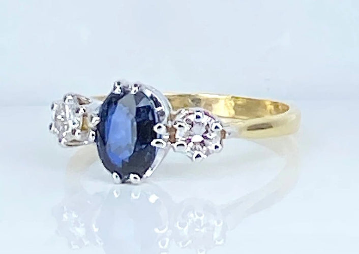 Bague 55 Bague en or jaune 18 carats avec saphir et diamants 58 Facettes AB549