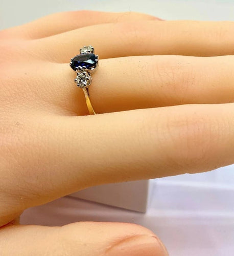 Bague 55 Bague en or jaune 18 carats avec saphir et diamants 58 Facettes AB549