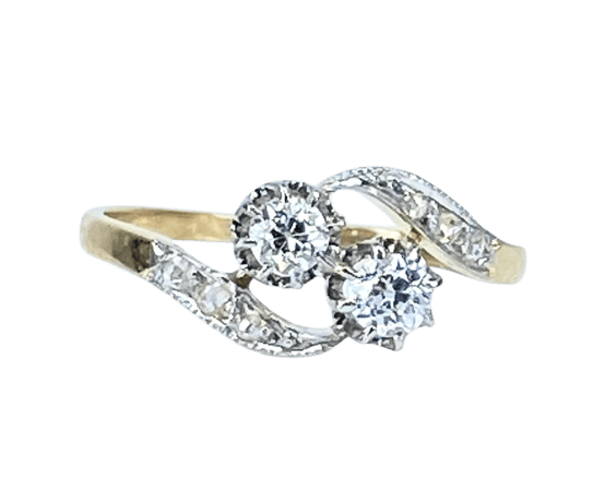 Bague 54 Bague toi et moi en or jaune 18 carats et diamants, vers 1900 58 Facettes AB553