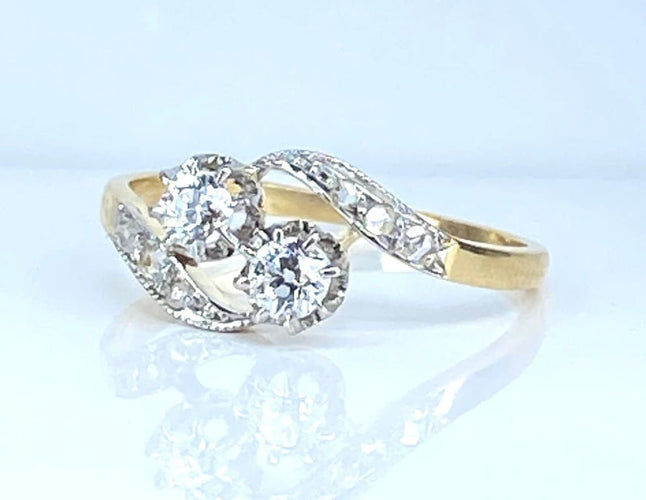 Bague 54 Bague toi et moi en or jaune 18 carats et diamants, vers 1900 58 Facettes AB553