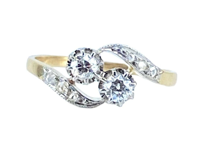 Bague 54 Bague toi et moi en or jaune 18 carats et diamants, vers 1900 58 Facettes AB553