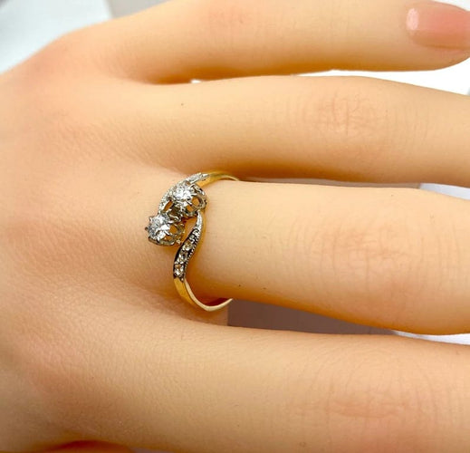 Bague 54 Bague toi et moi en or jaune 18 carats et diamants, vers 1900 58 Facettes AB553