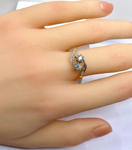 Bague 54 Bague toi et moi en or jaune 18 carats et diamants, vers 1900 58 Facettes AB553