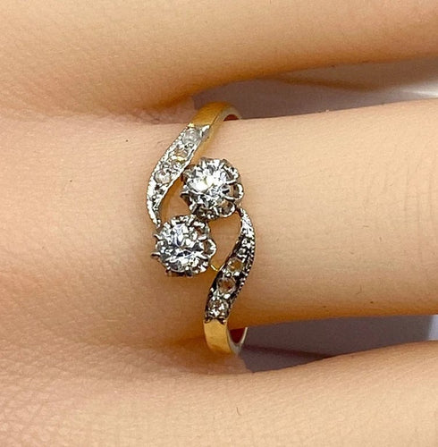 Bague 54 Bague toi et moi en or jaune 18 carats et diamants, vers 1900 58 Facettes AB553