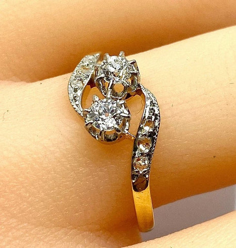 Bague 54 Bague toi et moi en or jaune 18 carats et diamants, vers 1900 58 Facettes AB553