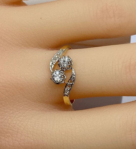 Bague 54 Bague toi et moi en or jaune 18 carats et diamants, vers 1900 58 Facettes AB553