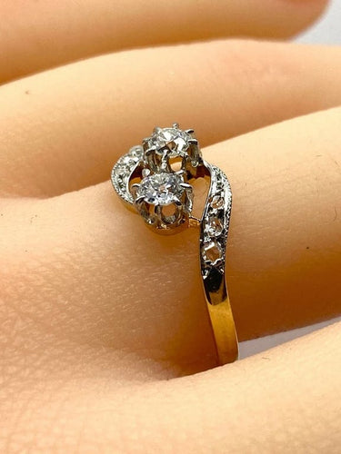 Bague 54 Bague toi et moi en or jaune 18 carats et diamants, vers 1900 58 Facettes AB553