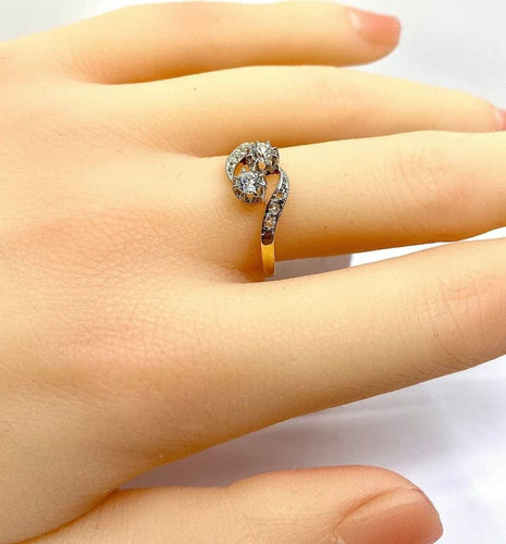 Bague 54 Bague toi et moi en or jaune 18 carats et diamants, vers 1900 58 Facettes AB553