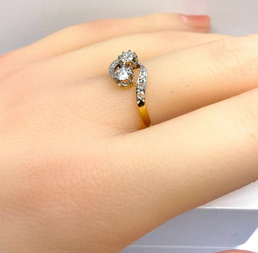 Bague 54 Bague toi et moi en or jaune 18 carats et diamants, vers 1900 58 Facettes AB553