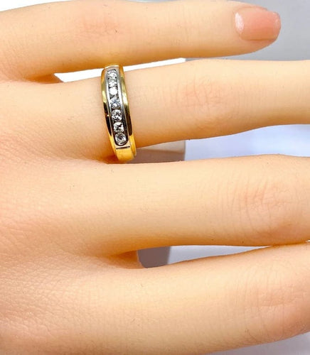 Bague 50 Demi-alliance - Bague en or jaune et or blanc 18 carats et diamants 58 Facettes AB555