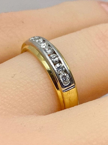 Bague 50 Demi-alliance - Bague en or jaune et or blanc 18 carats et diamants 58 Facettes AB555