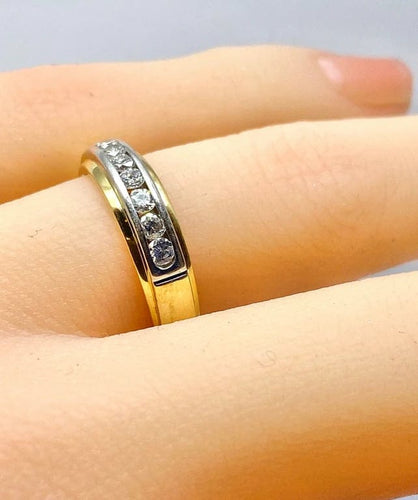 Bague 50 Demi-alliance - Bague en or jaune et or blanc 18 carats et diamants 58 Facettes AB555