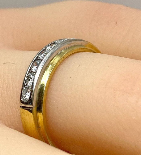 Bague 50 Demi-alliance - Bague en or jaune et or blanc 18 carats et diamants 58 Facettes AB555