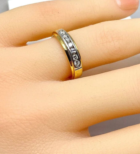 Bague 50 Demi-alliance - Bague en or jaune et or blanc 18 carats et diamants 58 Facettes AB555