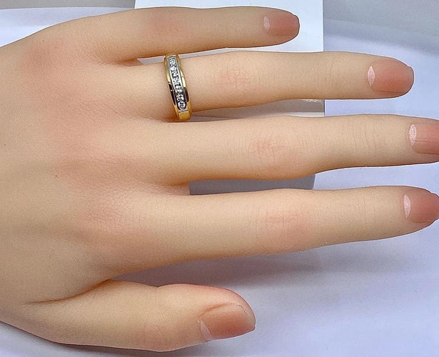 Bague 50 Demi-alliance - Bague en or jaune et or blanc 18 carats et diamants 58 Facettes AB555