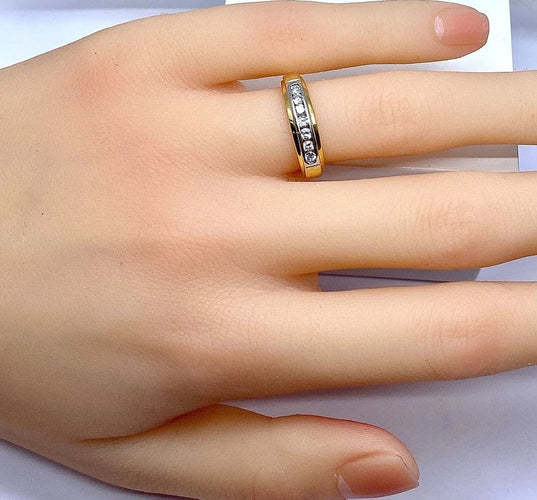 Bague 50 Demi-alliance - Bague en or jaune et or blanc 18 carats et diamants 58 Facettes AB555