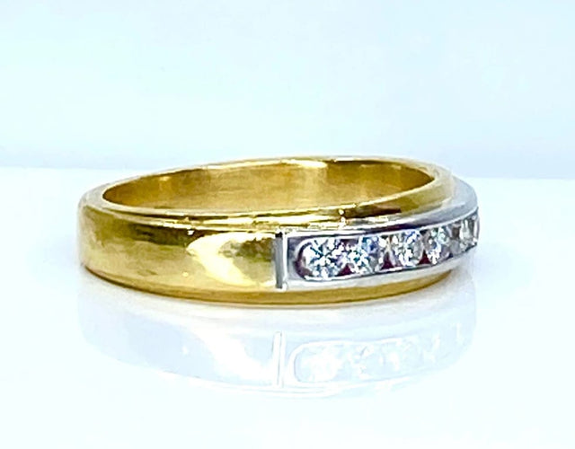Bague 50 Demi-alliance - Bague en or jaune et or blanc 18 carats et diamants 58 Facettes AB555