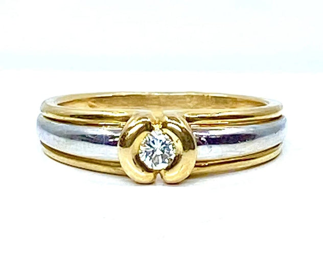 Bague 50 Bague solitaire en or jaune et or blanc 18 carats et diamant 58 Facettes AB556