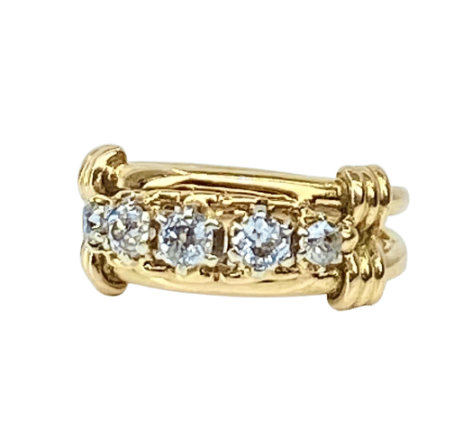 Bague 46 Bague en or jaune 18 carats avec 5 diamants 58 Facettes AB559