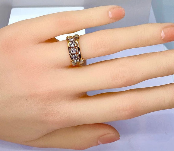 Bague 46 Bague en or jaune 18 carats avec 5 diamants 58 Facettes AB559