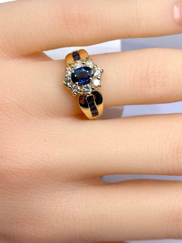 Bague 52 Bague jonc marguerite en or jaune 18 carats, saphir et diamants 58 Facettes AB573