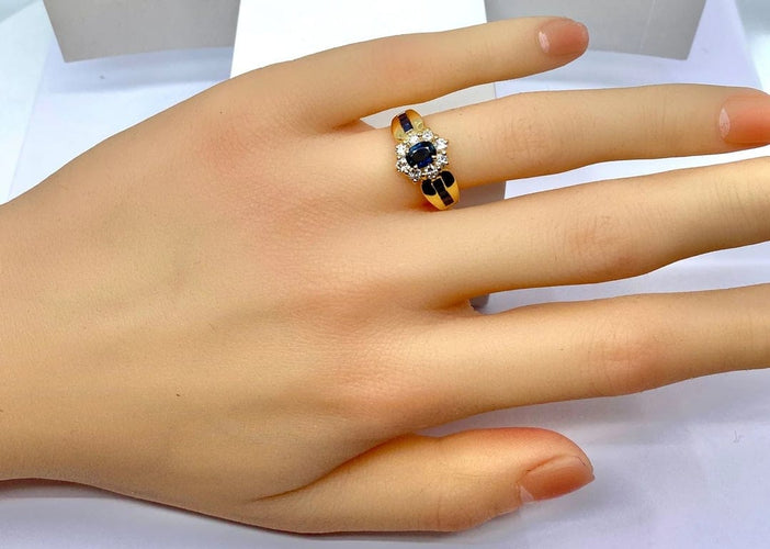 Bague 52 Bague jonc marguerite en or jaune 18 carats, saphir et diamants 58 Facettes AB573