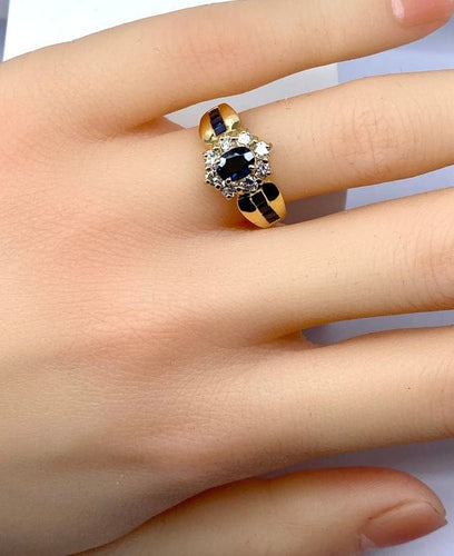 Bague 52 Bague jonc marguerite en or jaune 18 carats, saphir et diamants 58 Facettes AB573