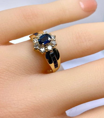 Bague 52 Bague jonc marguerite en or jaune 18 carats, saphir et diamants 58 Facettes AB573