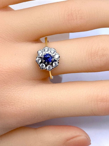 Bague 53 Bague marguerite en or 18 carats, saphir et diamants 58 Facettes AB572