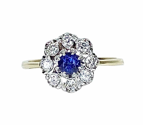 Bague 53 Bague marguerite en or 18 carats, saphir et diamants 58 Facettes AB572