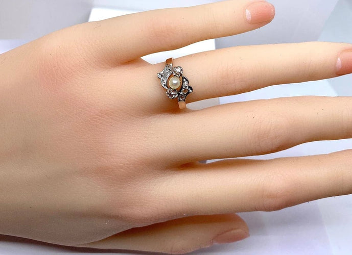 Bague 50 Bague en or 18 carats à perle et diamants 58 Facettes AB568