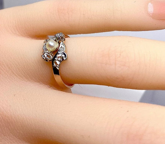 Bague 50 Bague en or 18 carats à perle et diamants 58 Facettes AB568