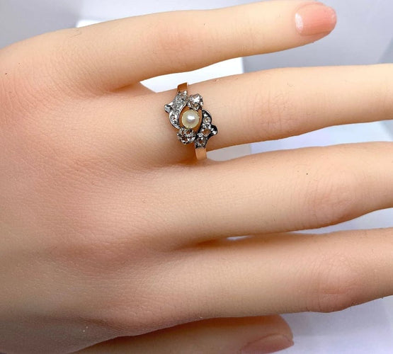 Bague 50 Bague en or 18 carats à perle et diamants 58 Facettes AB568