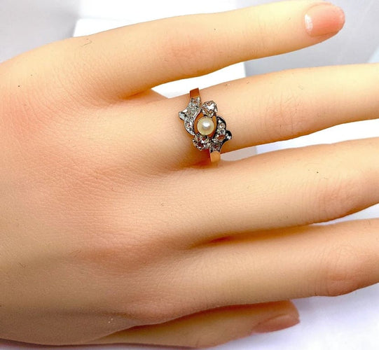 Bague 50 Bague en or 18 carats à perle et diamants 58 Facettes AB568