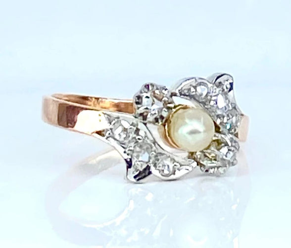 Bague 50 Bague en or 18 carats à perle et diamants 58 Facettes AB568