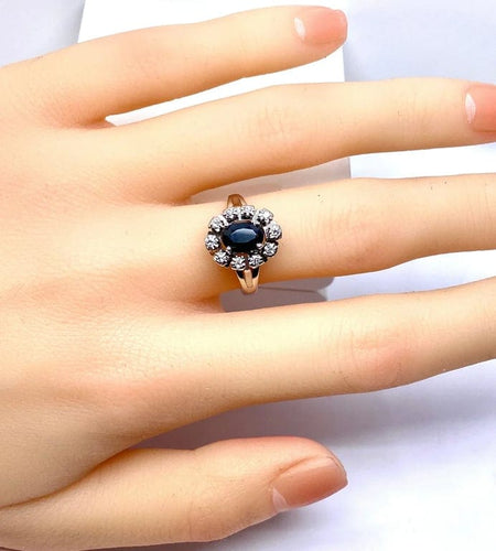 Bague 54 Bague marguerite en or blanc 18 carats avec saphir et diamants 58 Facettes AB576