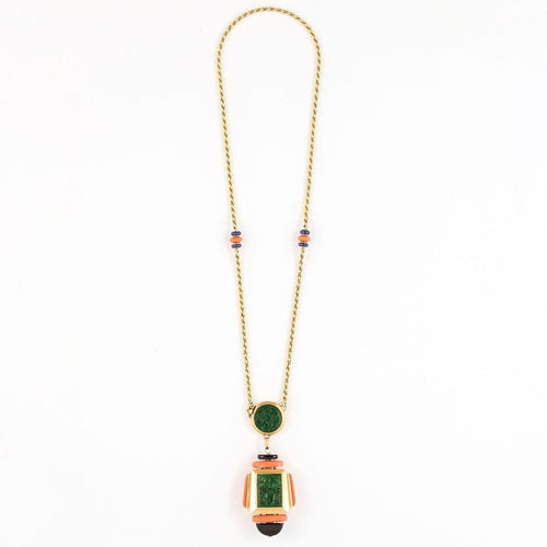 Collier Atelier Georges Lenfant - Exceptionnel Collier en or jaune lapis lazuli, jade, nephrite, corail et onyx. 58 Facettes 58FC9