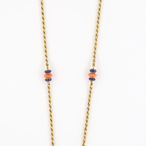 Collier Atelier Georges Lenfant - Exceptionnel Collier en or jaune lapis lazuli, jade, nephrite, corail et onyx. 58 Facettes 58FC9
