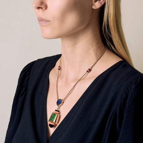 Collier Atelier Georges Lenfant - Exceptionnel Collier en or jaune lapis lazuli, jade, nephrite, corail et onyx. 58 Facettes 58FC9
