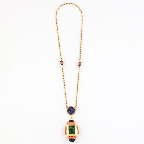 Collier Atelier Georges Lenfant - Exceptionnel Collier en or jaune lapis lazuli, jade, nephrite, corail et onyx. 58 Facettes 58FC9