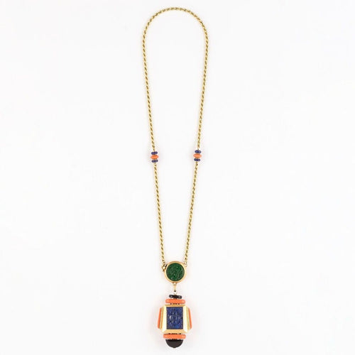 Collier Atelier Georges Lenfant - Exceptionnel Collier en or jaune lapis lazuli, jade, nephrite, corail et onyx. 58 Facettes 58FC9